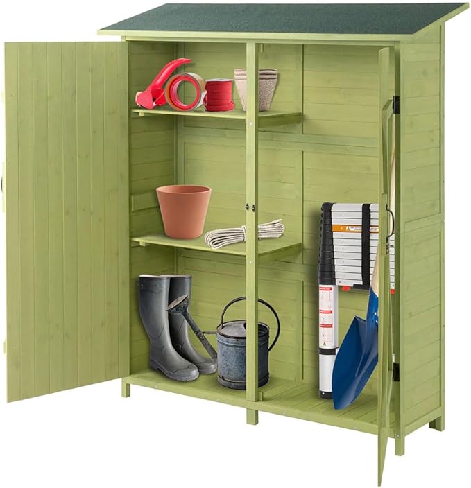 Outdoor Storage Shed, Wooden Garden Shed Lockable Tool Cabinet with Waterproof Roof Large Garden Shed with Adjustable Shelves, Outside Vertical Tall Tool Shed for Yard Patio Lawn Deck