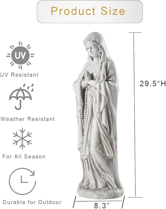 Outdoor Virgin Mary Statue, Large Garden Sculptures for Outside, Tall Praying Mother Religious Decorations for Home Yard Patio Lawn Hallway Decor, Grey