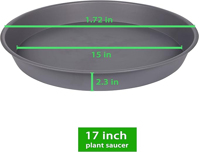4 Pack of 16 17 inch Plant Saucer (15 inch Base), 2.3" Depth, Heavy Duty Deep Plant Trays for Pots, Plastic Plant Saucers for Indoors, Bird Bath Bowls, Drip Trays for Planter (17", Cement)