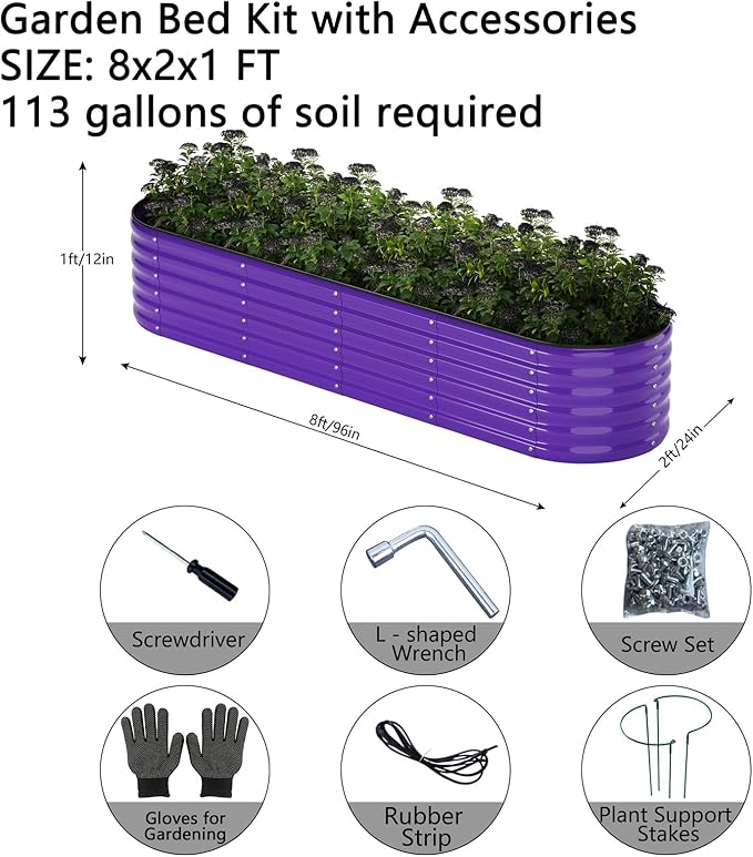 Galvanized Metal Planter Raised Garden Bed Kit for Gardening Outdoor,8x2x1ft Planter Grow Garden Box Raised Flower Bed,Long Vegetable Clearance Herb Raised Garden Beds for Gardening