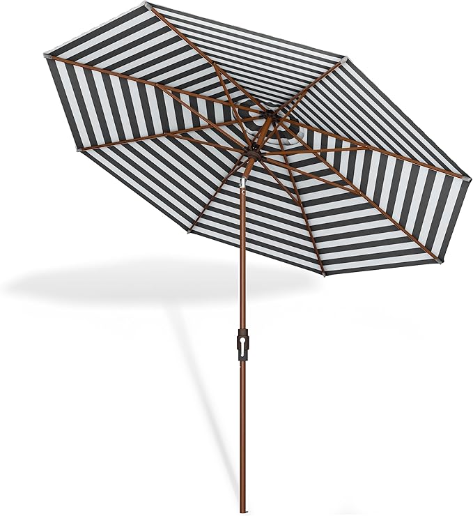 Midtown Umbrellas Wooden 2-9 Feet Outdoor Patio Umbrella, Terylast Black & White Stripes Fabric, Aluminum Frame For Backyard Umbrella, Deck Umbrella, Garden Umbrella & Pool Umbrella - Wooden Pole