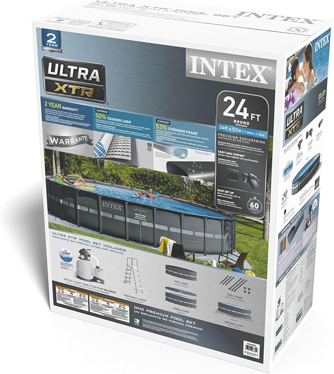 Intex Ultra XTR Deluxe Above Ground Swimming Pool Set, Includes Cartridge Sand Filter Pump, SuperTough Puncture Resistant, Rust Resistant, 24' x 52"