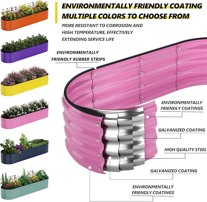 Galvanized Metal Planter Raised Garden Bed Kit for Gardening Outdoor,8x2x1ft Planter Grow Garden Box Raised Flower Bed,Long Vegetable Clearance Herb Raised Garden Beds for Gardening
