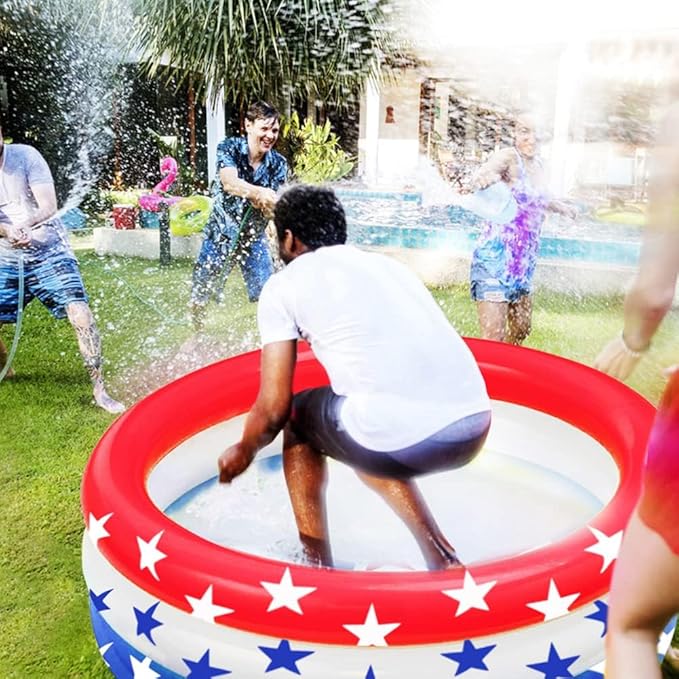 47.5" X 12" Inflatable Kiddie Pool, 2PACK American Flag Swimming Pool, 3 Ring Summer Swimming Pools for Toddler Kids Outdoor Garden Backyard Water Party, Age 3+