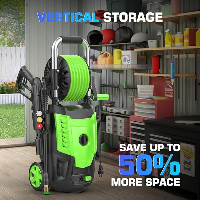 4800 PSI Pressure Cleaner- 4.0 GPM High Power Cleaner with 33FT Hose Reel M22-14mm, 4 Nozzles and Foam Cannon, for Home, Cars, Fences, Patio, 2025 Upgraded (Green)
