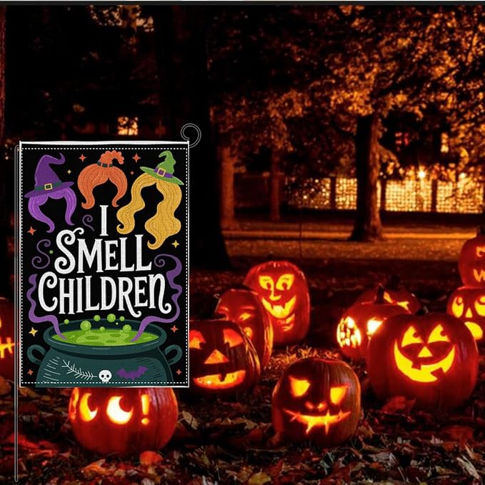 HTBIG Halloween Decor Garden Flag, I Smell Children Halloween Garden Flag Decor, Yard Flags for Outside 12x18 inch, Outside Yard for Home Decorations
