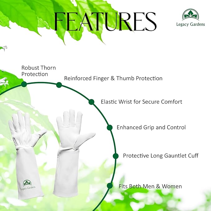Leather Gardening Gloves for Women and Men| Thorn and Cut Proof Garden Work Gloves with Long Heavy-Duty Gauntlet | Suitable For Thorny Bushes Cacti Rose Pruning Landscaping Work- Large