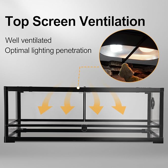 Tempered Glass Reptile Tank, 36" x 18"x 12" Front Opening Terrarium with Top Screen Ventilation & Water-Holding Bottom, 34 Gallon Reptile Enclosure for Bearded Dragon, Snake, Leopard Gecko