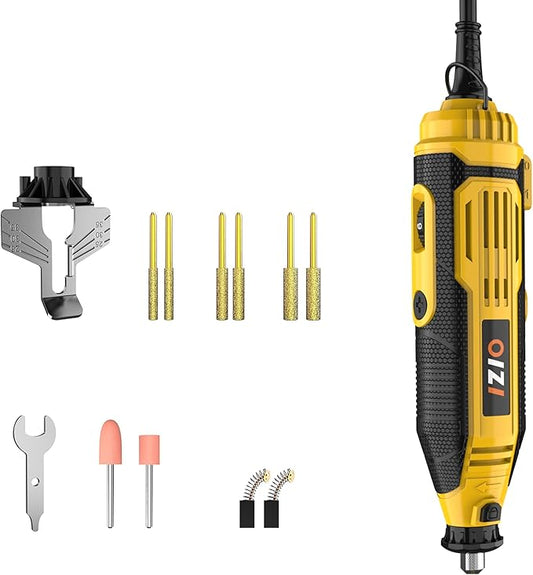 IZIO Yellow Professional Electric Chainsaw Sharpener Kit with 6 Grinding Heads &Precision Guide Plate – High-Efficiency Tool for Fast Blade Restoration,Compatible with All Chains(0.325" to 3/8" Pitch