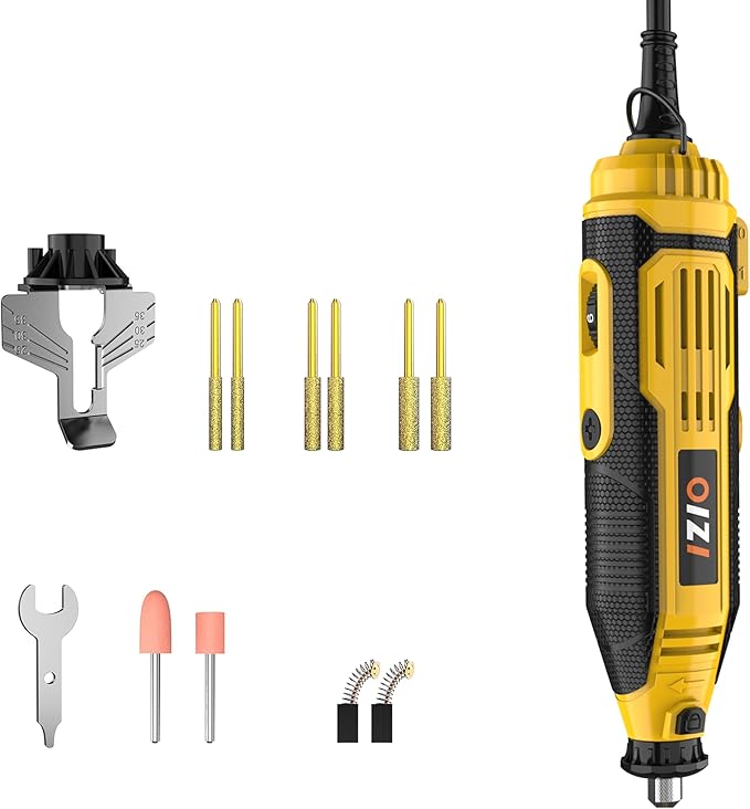 IZIO Yellow Professional Electric Chainsaw Sharpener Kit with 6 Grinding Heads &Precision Guide Plate – High-Efficiency Tool for Fast Blade Restoration,Compatible with All Chains(0.325" to 3/8" Pitch