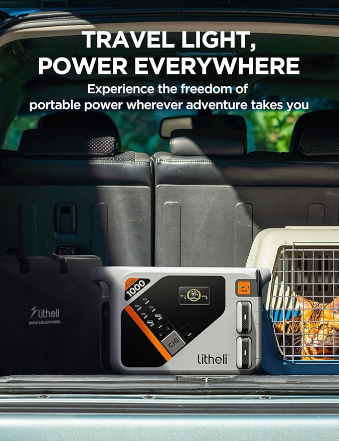 Litheli Portable Power Station Eclair 1000, 1800W Solar Generator, 1069Wh Outdoor Generator, 1H Fast Charging LiFePO4 Power Station for Outdoor Camping, Emergency and RVs(Solar Panels Optional).