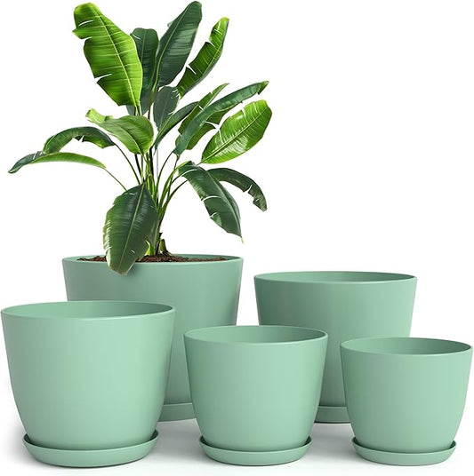 Utopia Home - Plant Pots Indoor with Drainage - 7/6.6/6/5.3/4.8 Inches Home Decor Flower Pots for Indoor Planter - Pack of 5 Plastic Planters for Indoor Plants, Cactus, Succulents Pot - Mint