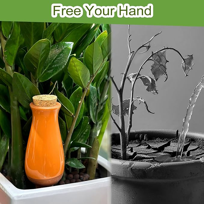 4 Packs Plant Watering Globes, Self Watering Planter Insert, Clay Plant Watering Devices, Self Watering Pots for Indoor Plants, Automatic Watering Bulbs Drip Irrigation Stake for 1 Week Easy to Refill