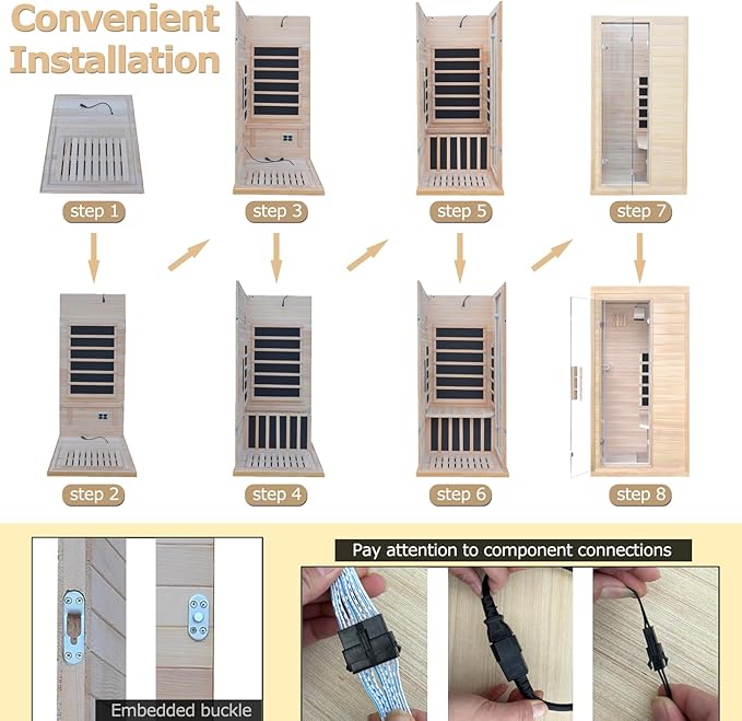 1 Person Infrared Sauna, Hemlock Wooden Indoor Far Infrared Side-Opening Sauna Room,Home Dry Sauna with 6 Infrared Heating Panels Tempered Glass Door,Bluetooth Speakers 7 Chromotherapy Lights(1350W)