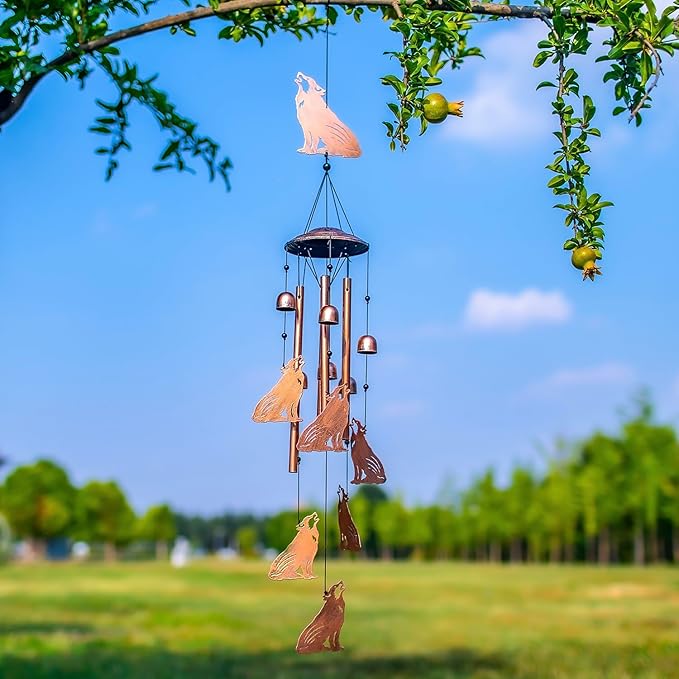 Wolf Wind Chimes Outdoor Wolf Gifts for Women/Men/Mom/Wife/Grandma Birthday Gifts Memorial Gift Metal WindChimes for Outside/Indoors, Lawn, Patio, Home, Porch, Yard Decor, Garden Decorations