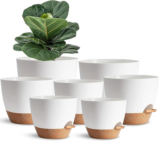 White Self Watering Pots with Drainage Planting Pots for HousePlants Plastic Flower Pots Outdoor Plant Pots Gift Idea Decorative Flower Pots Draining Pots for Indoor Plants