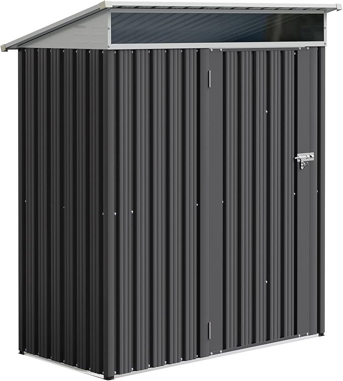 Vongrasig 5 x 3 FT Outdoor Storage Shed, Metal Shed Small Garden Tool Storage Shed with Large Window and Lockable Door for Outside Backyard Patio Lawn (Dark Grey)