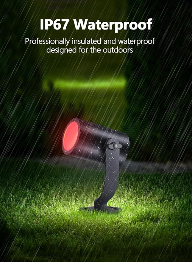 Smart RGBICW Landscape Lighting, IP67 Waterproof Low Voltage Landscape Lights, 24W Color Changing Outdoor Spot Light with APP/Voice Control, Aluminum LED Spotlights Pathway Lights, 4 Pack