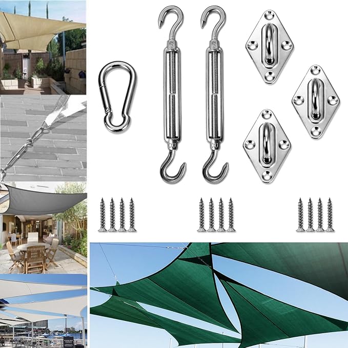 Sun Shade Sail Hardware Kit - 6 Inch Stainless Steel Sunshades Canopy Installation Kit Install Outdoor Triangle Heavy Duty Shade Sails for Deck Garden Lawn Patio