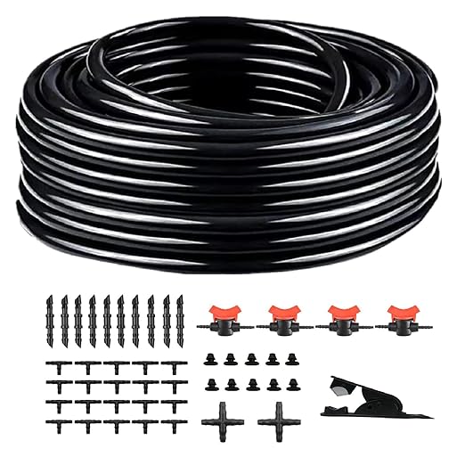 Drip Irrigation Kit, 1/4 Inch Polyethylene Distribution Irrigation Pipe for Micro-Spraying, Emitter Connecting Pipe Kit, DIY Garden Water-Saving Irrigation System with Blank Branch Hose. (01, 98FT)