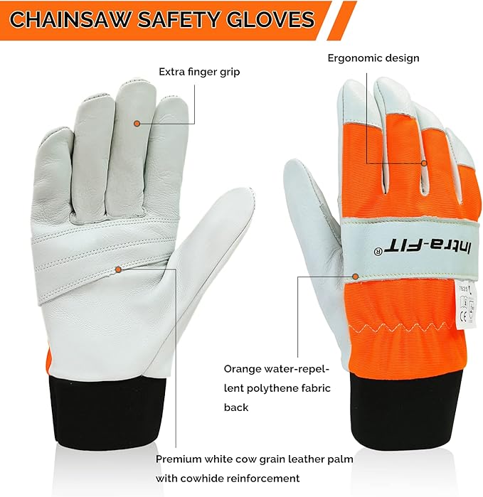 Chainsaw Gloves Saw Protection on Left Hand Back,EN ISO 11393-4,Cut-resistance Gloves Cow leather Palm