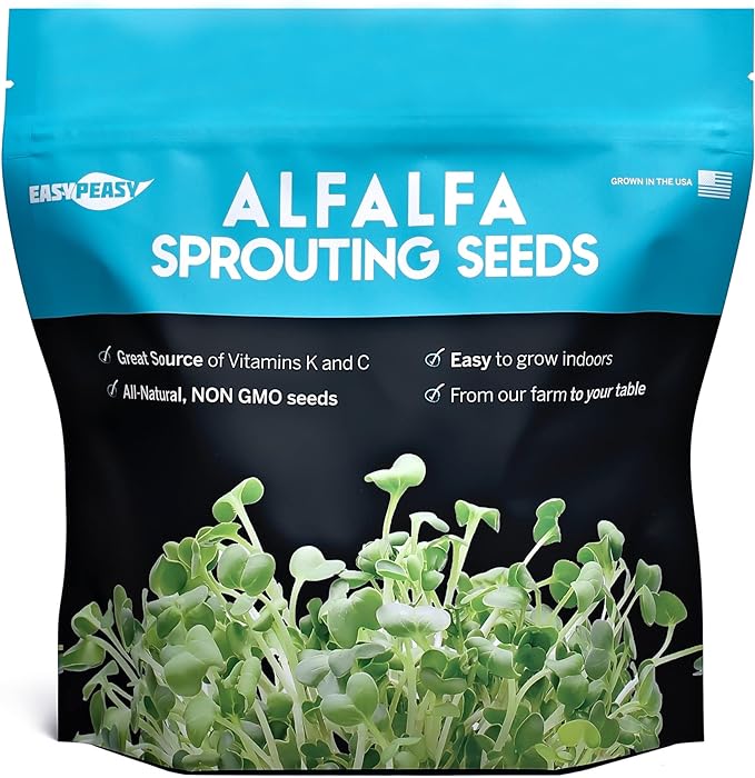Alfalfa Sprouting Seed | Non GMO | Grown in USA | from Our Farm to Your Door (1/4 Pound (4oz))