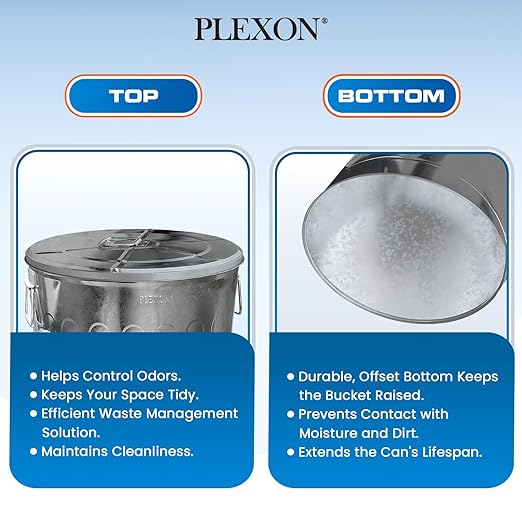Plexon 20 Gallon Metal Trash Can with Lid Outdoor Galvanized Steel Large Garbage Can, 3 Pack