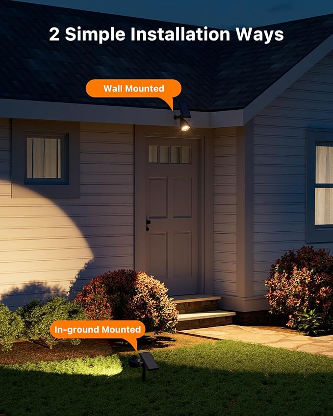 4 Pack Solar Powered Sunset Landscape Spotlights Outdoor Waterproof for Tree, House, Statue, Sign Spot Lights for Outside Yard, Garden, Lawn, Path, Walkway with Independent Uplight & Panel, Warm White