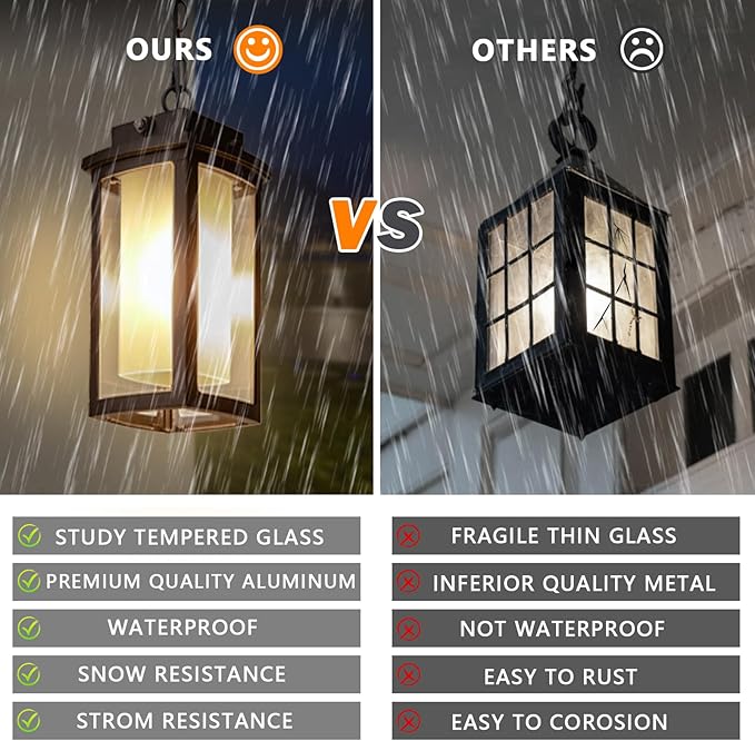 JYZ Dusk to Dawn Outdoor Hanging Light, Exterior Pendant Lantern Dusk Till Dawn, Modern Contemporary Indoor Outdoor Chandelier Lamp Ceiling Mount for Front Porch Entry Gazebo Patio Garden Pergola