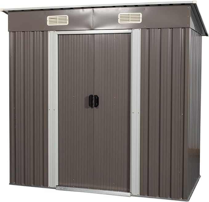 6X4 FT Outdoor Storage Shed, Waterproof Metal Garden Sheds with Lockable Door, Steel Tool Storage Buildings Shed & Outdoor Storage House for Garden, Backyard, Patio, Lawn, Trash Cans(Brown)