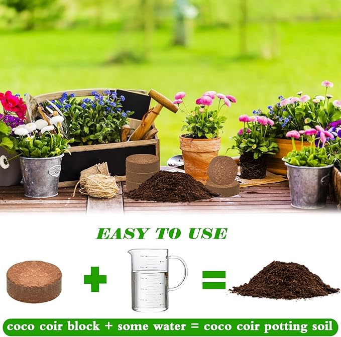 ZeeDix 100pcs(50mm) Coco Coir Pellets Potting Soil Indoor Plants, Compressed Coconut Coir Soil Pellets Seed Starting Pellets Soil Discs for Planting Flowers Bonsai Herbs Plants and Vegetables