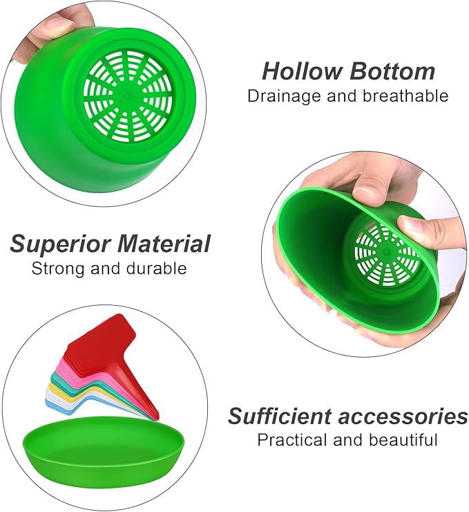 16 Pack 5.5 Inch Plastic Planters Assorted Flower Plant Pots Seedling Nursery Pots with Tray, Outdoor Indoor Plants for Seedling, Transplanting, Cutting, 8 Colors