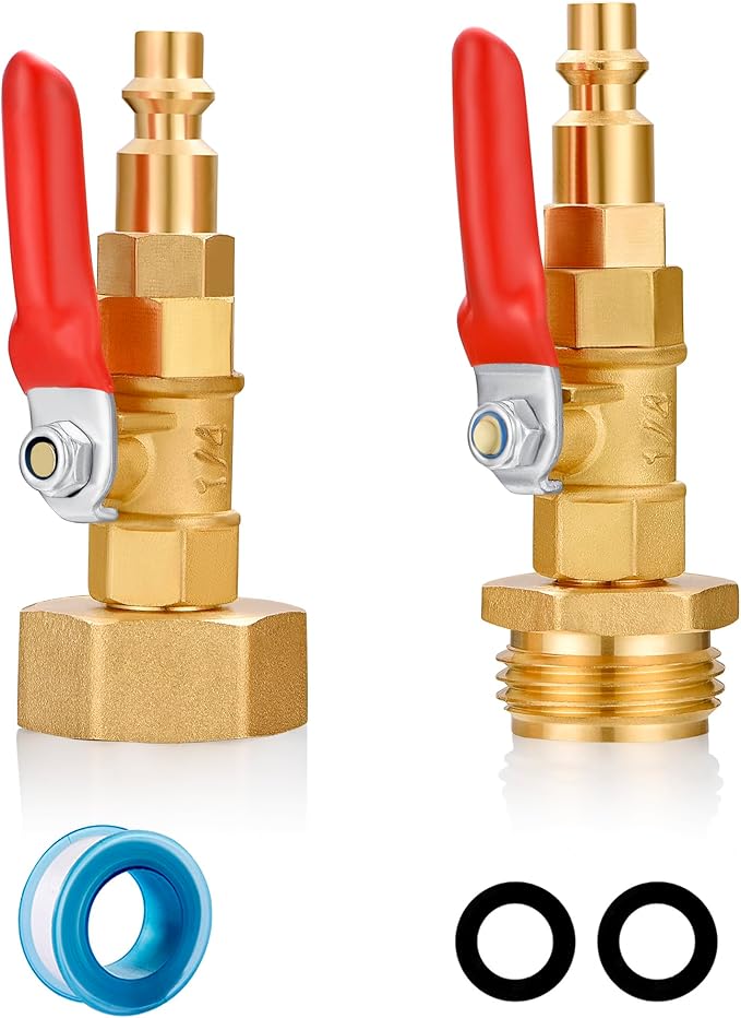 RV Winterize Blowout Adapter with 1/4" Quick Connect Plug and 3/4" Garden Water Hose Threading with Valve for Boat Camper Trailer Sprinkler Systems Irrigation Kit Fitting (2 Pack)