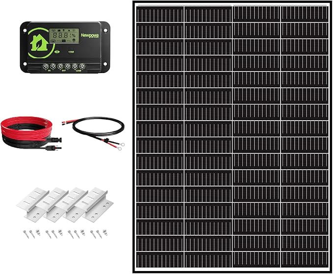 Newpowa 9BB Cell 200 Watt 12V Monocrystalline Solar Panel Kit, 200W 12Volt Solar Charger Kit+20A PWM Charge Controller+Mounting Z Brackets+Cable, High Efficiency Module for Off Grid System