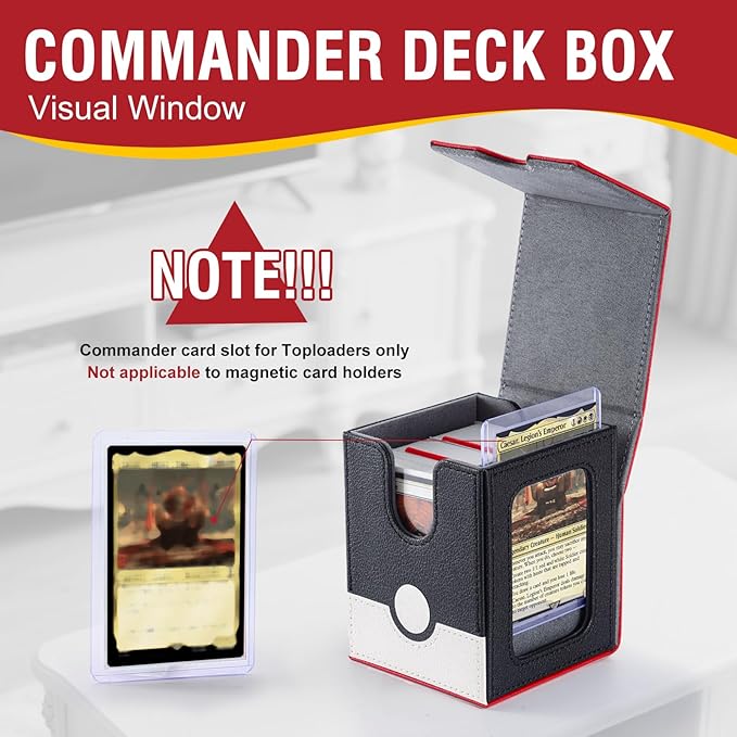 Collectible Trading Card Storage, Magnetic Card Deck Box, Magic Card Storage Box, MTG Deck Box with One Window (Red/White/Black)