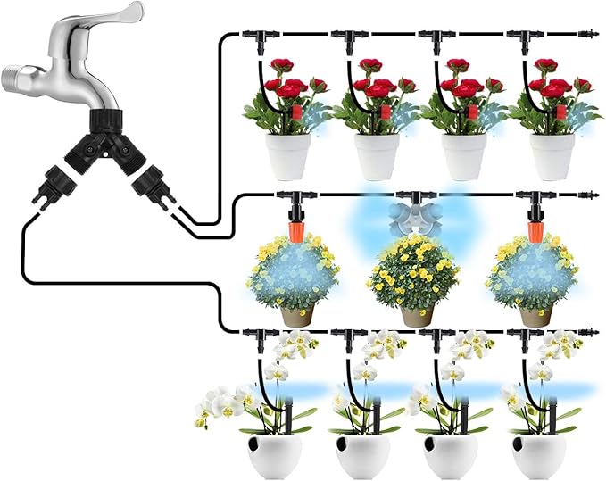 Garden Irrigation Kit,131ft 1/4" Drip Irrigation Kit Garden Irrigation System with Adjustable Nozzle Dripper Automatic Irrigation Equipment Set for Garden,Greenhouse, Patio,Lawn