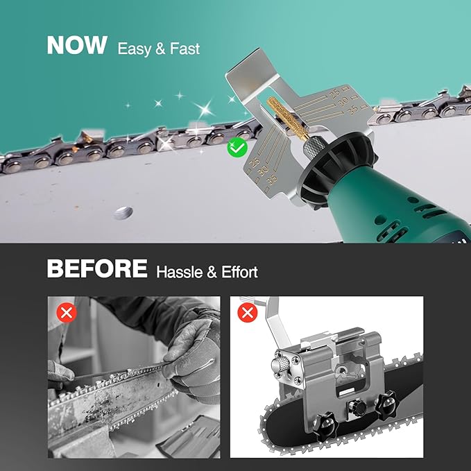 Electric Chainsaw Sharpener Kit Adjustable Speed Chainsaw Chain Sharpener with 9 Titanium Coated Diamond Files for All Chainsaw Chain Sizes
