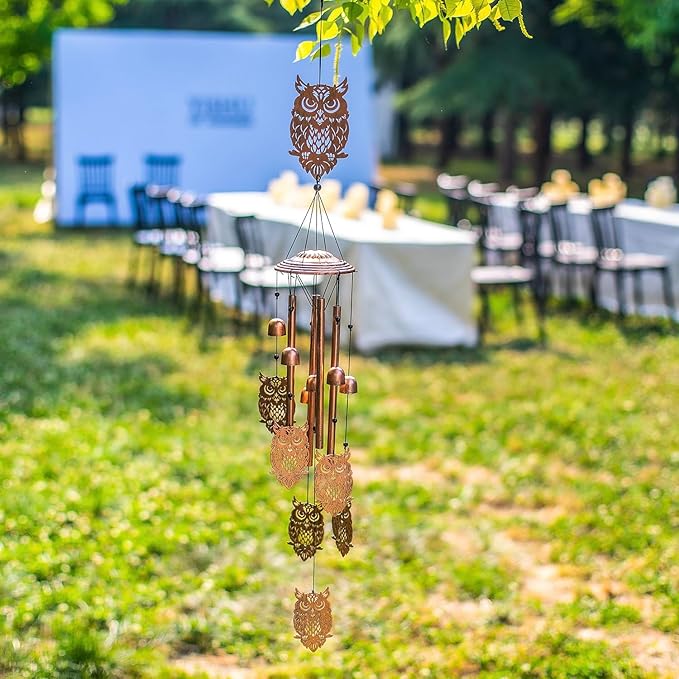 Owl Wind Chimes Outdoor Owl Gifts for Women/Men/Mom/Wife/Grandma Birthday Gifts Memorial Gift Metal WindChimes for Outside/Indoors, Lawn, Patio, Home, Porch, Yard Decor, Garden Decorations