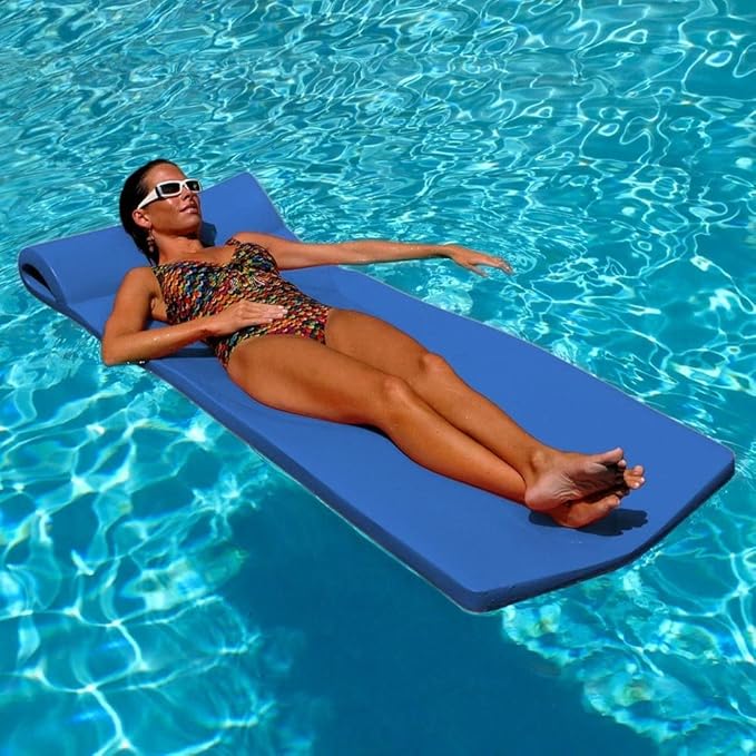 TRC Recreation Sunsation Vinyl Coated Foam Swimming Pool Float Mat Adult Lounger with Built-in Roll Pillow