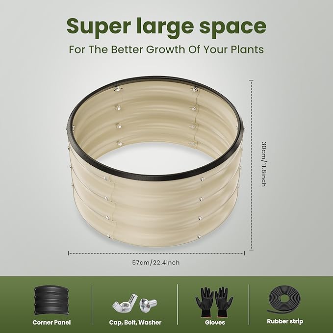 ZXZYHFTY Round Galvanized Raised Garden Bed kit,White Outdoor Garden Raised Planter Box, Round Large Metal Raised Garden Beds for Vegetable 2 * 2 * 1ft 1Pack