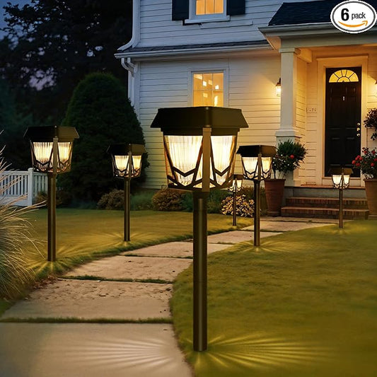 Solar Pathway Lights Outdoor, 6 Pack IP66 Waterproof Garden Solar Lights, 1500mAh Auto On/Off Yard Landscape Walkway Lighting, Black