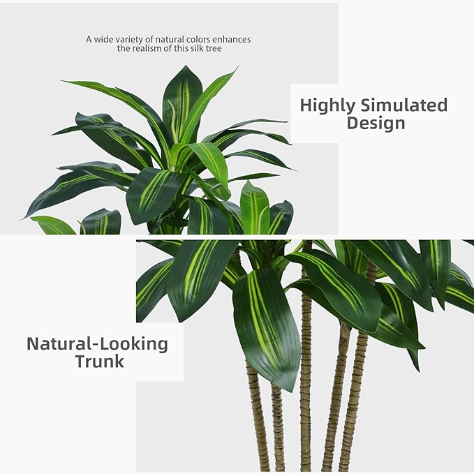 Artificial Dracaena Plant Indoor 5FT - Fake Tree with Gray Tall Planter - Faux Yucca Tree Tall Fake Floor Plant in Pot - Artificial Trees for Home Office Indoor