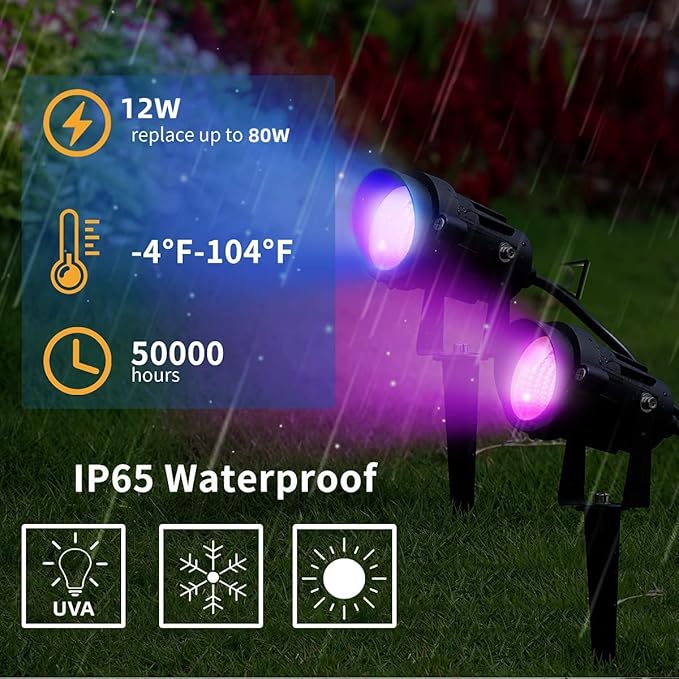 Black Lights Spot Lights,12W Outdoor Black Lights IP65 Waterproof Landscape SpotLights for Garden Parties Entertainment Houses(1 Pack