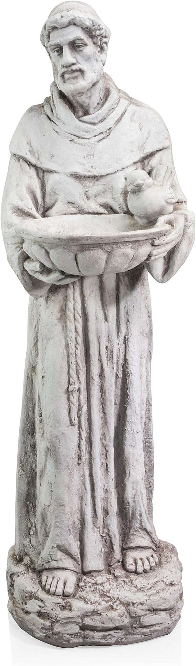 Alpine Corporation 45" Tall Outdoor Saint Francis Birdbath Statue Yard Art Decoration, Light Gray