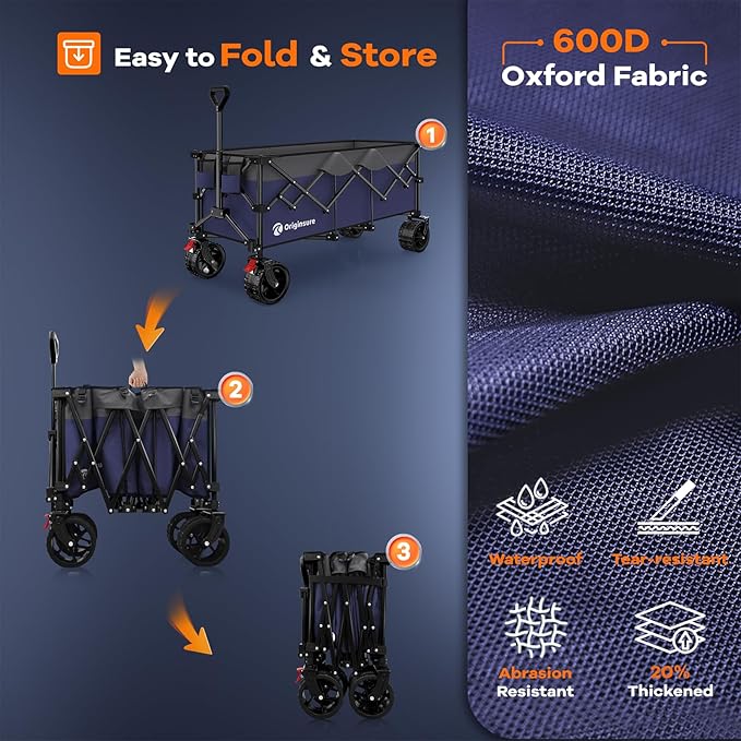 48" L Collapsible Wagon Cart Foldable, 560lbs Weight Capacity 300L Heavy Duty Folding Beach Wagons with Big All-Terrain Wheels, Utility Carts for Groceries, Shopping, Camping, Sports - Grey&Purple