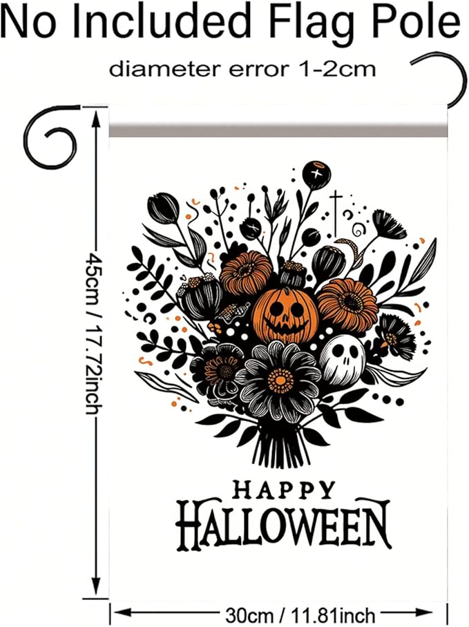 Halloween Garden Flag 12x18 Inch Pumpkin Ghost Floral Bouquet Yard Banner Happy Halloween Outdoor Decoration Double Sided Seasonal House Flag for Porch Patio Lawn Garden Party Fall Decor