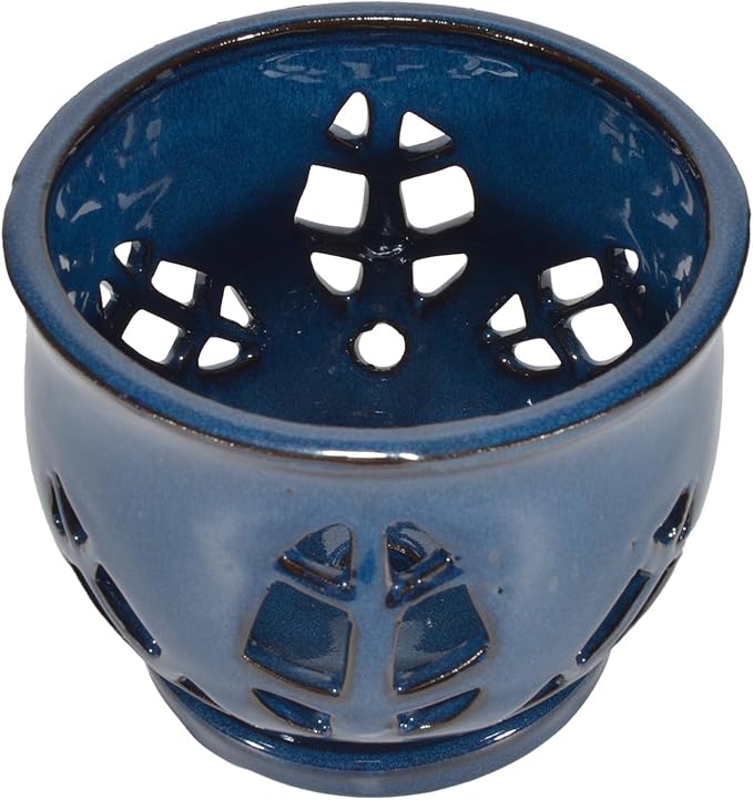 W&W Orchid Pot with Holes and Saucer for Repotting, Blue, 6.5 Inches