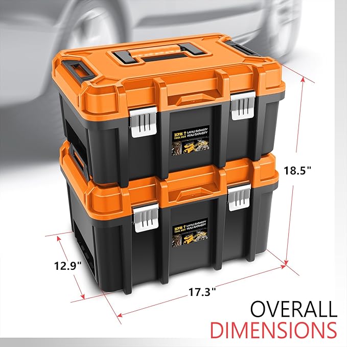 DNA MOTORING 2pcs Tool Boxes Set - Lockable Organizer Storage Portable Toolbox with Removable Tray for Workshop Garage & Household, Large Capacity, TOOLS-00310-OG