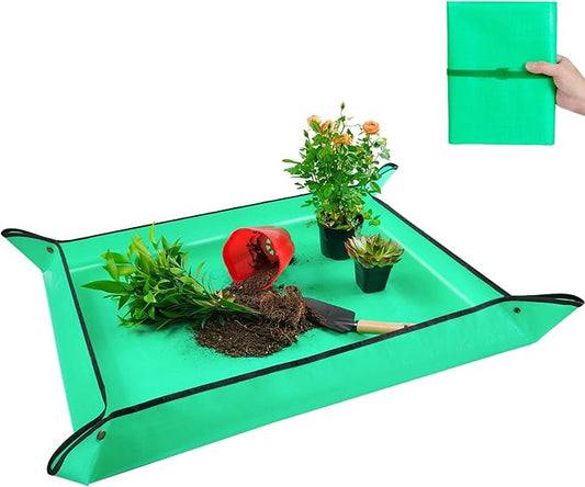 Large Potting Mat for Indoor Plants Transplanting Portable Gardening Tray Repotting Mat Succulent Planting Mat Plant Gifts for Plant Lovers (Green 39"X31")