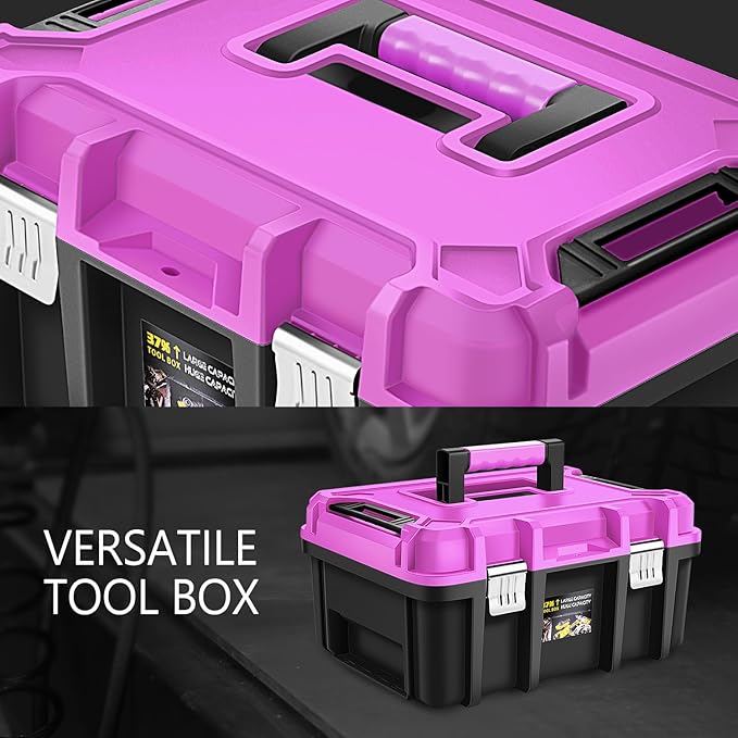 DNA MOTORING 2pcs Tool Boxes Set - Lockable Organizer Storage Portable Toolbox with Removable Tray for Workshop Garage & Household, Large Capacity, TOOLS-00310-PR